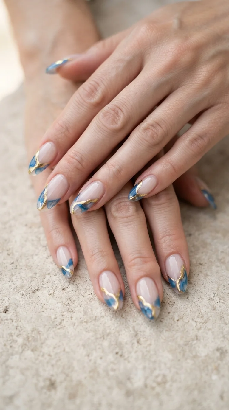 Abstract Liquid Gold And Blue French