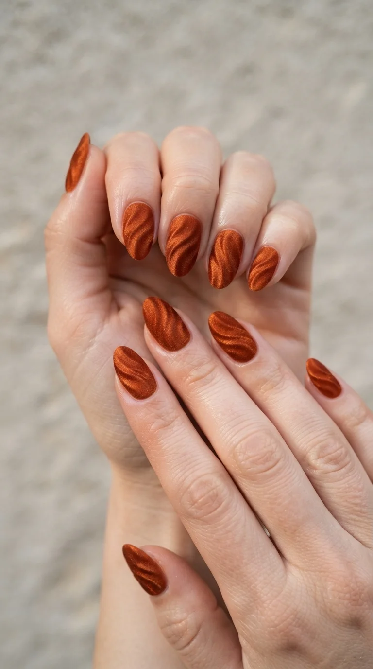 Burnt Orange Velvet Texture Nails