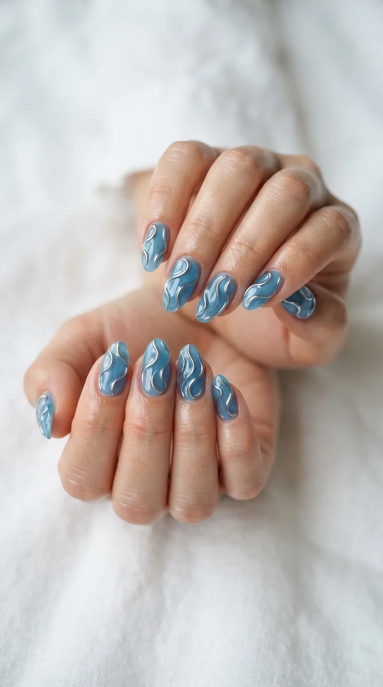 Cerulean Jelly With Silver Chrome Ripples