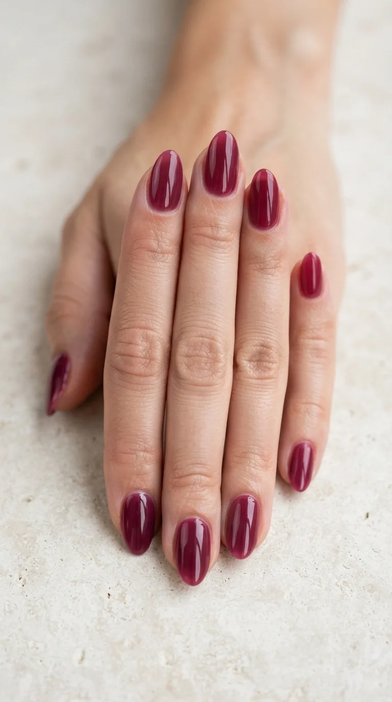 Deep Berry Jelly Almond Nails