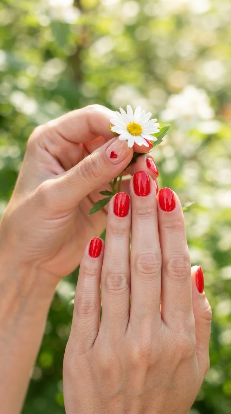 Glossy Red Heart Detail Nails