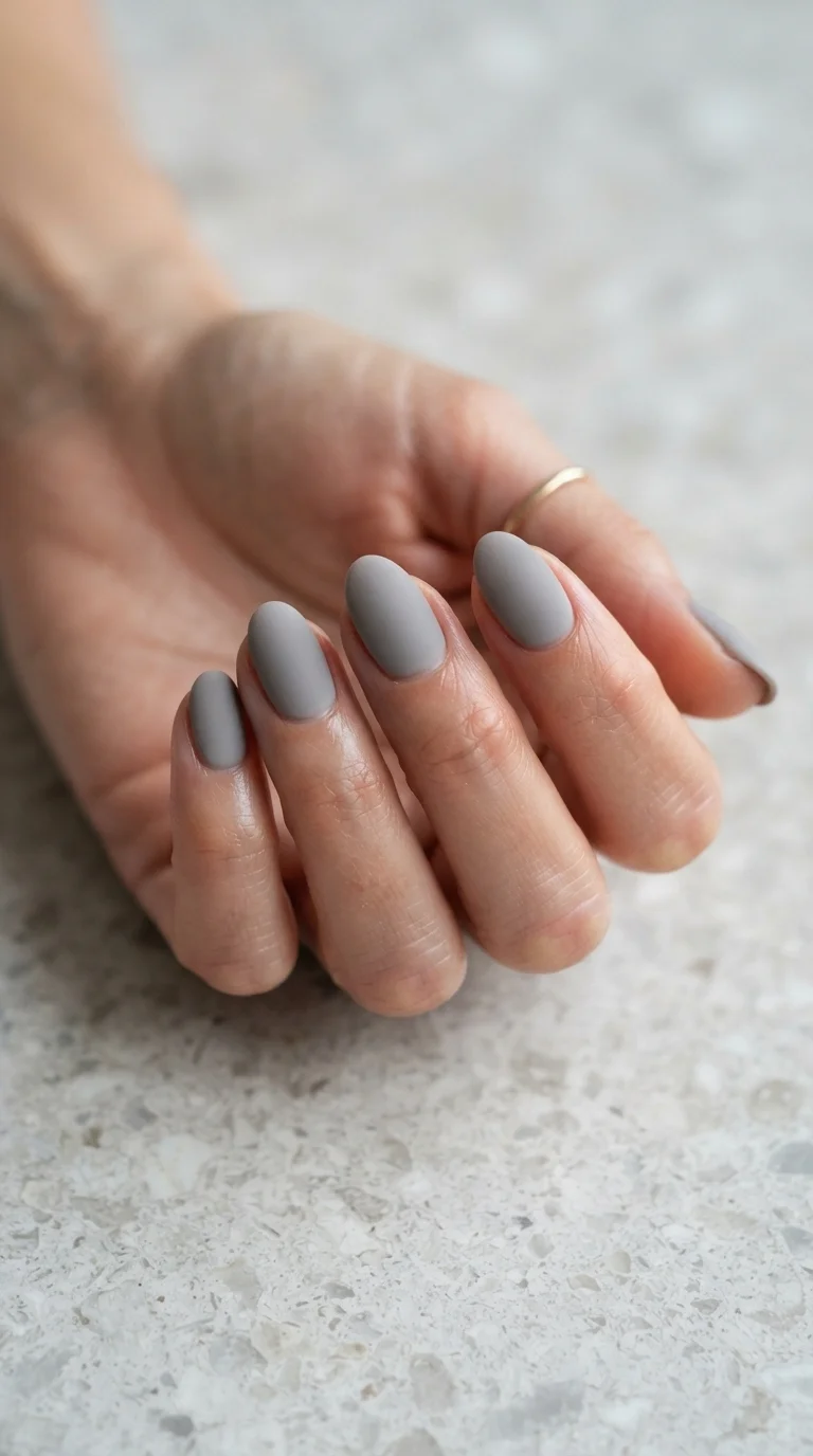 Matte Stone Minimalist Almond Nails