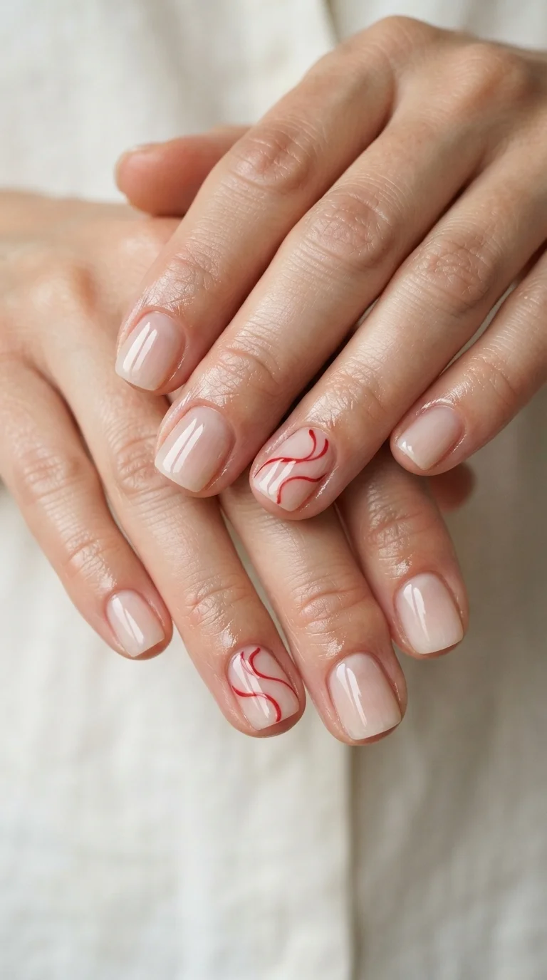 Minimalist Red Swirl Accent Nails