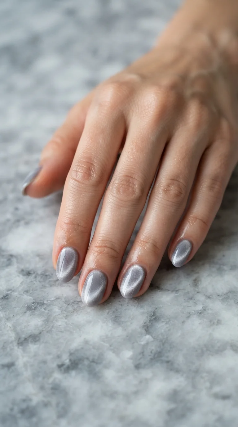 Soft Grey Velvet Nails