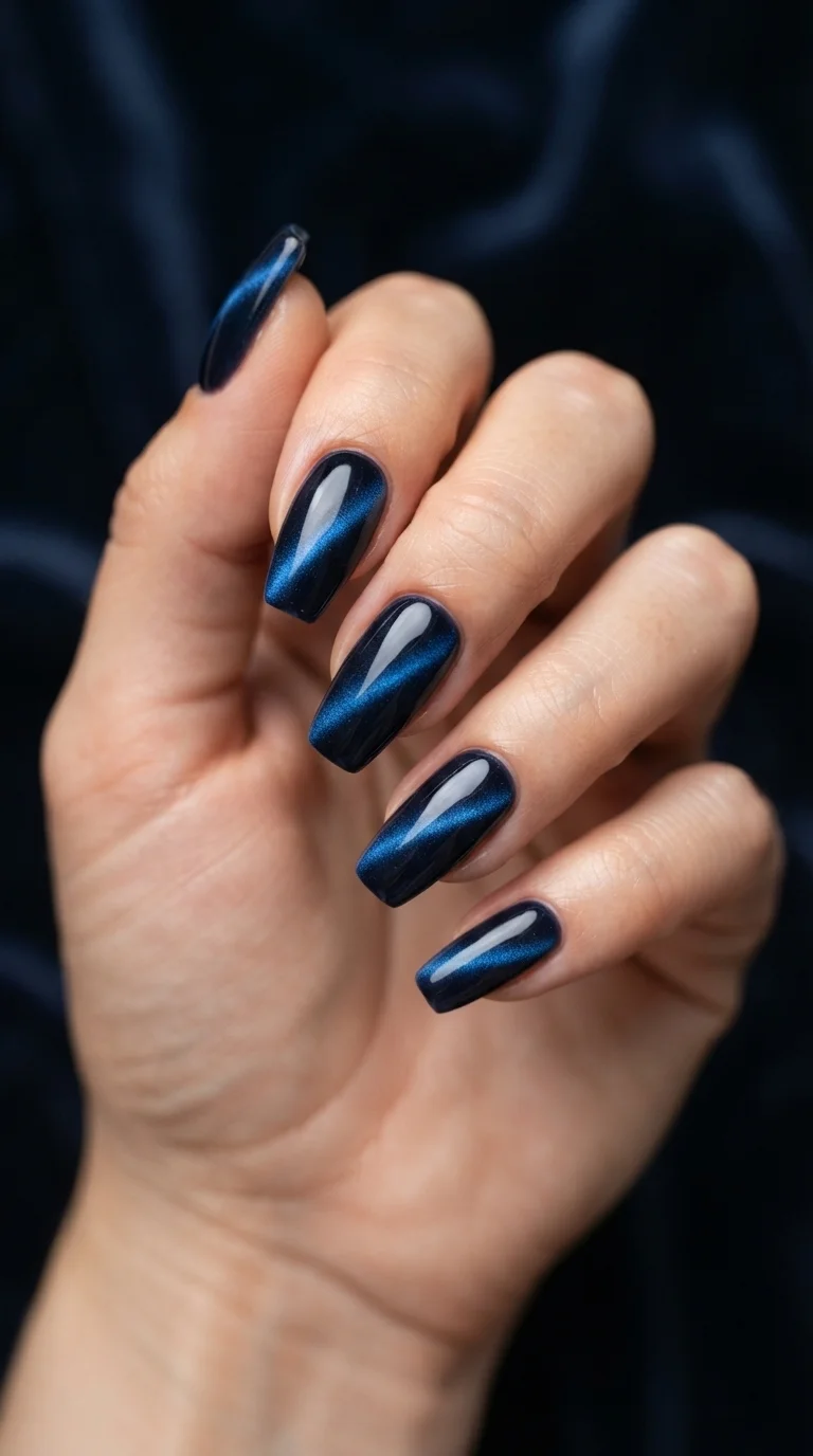 Velvet Navy Cat Eye Nails