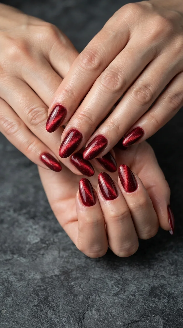 Velvet Red Cat Eye Nails