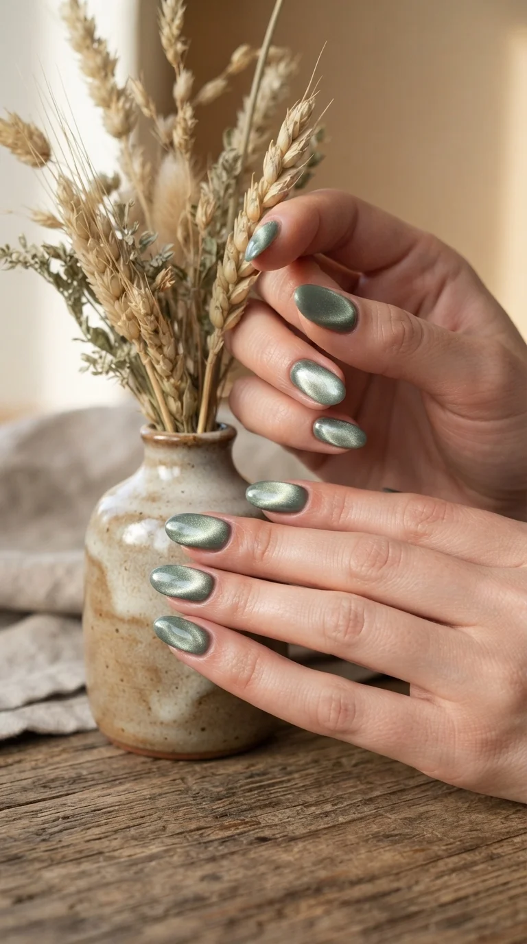 Velvet Sage Green Oval Nails