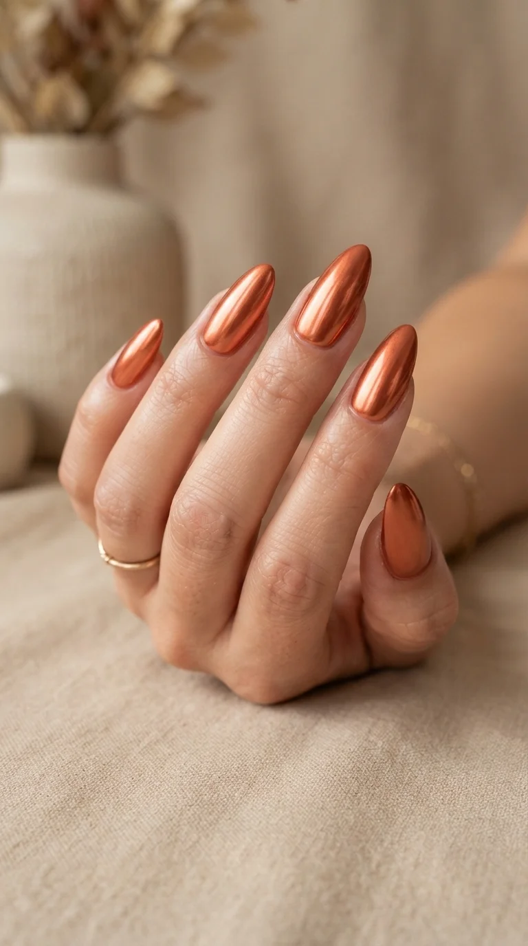 Warm Terracotta Chrome Nails