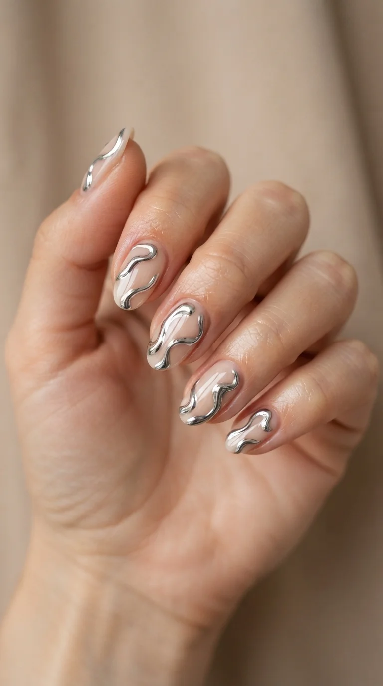 Abstract Silver Chrome Fluid Lines