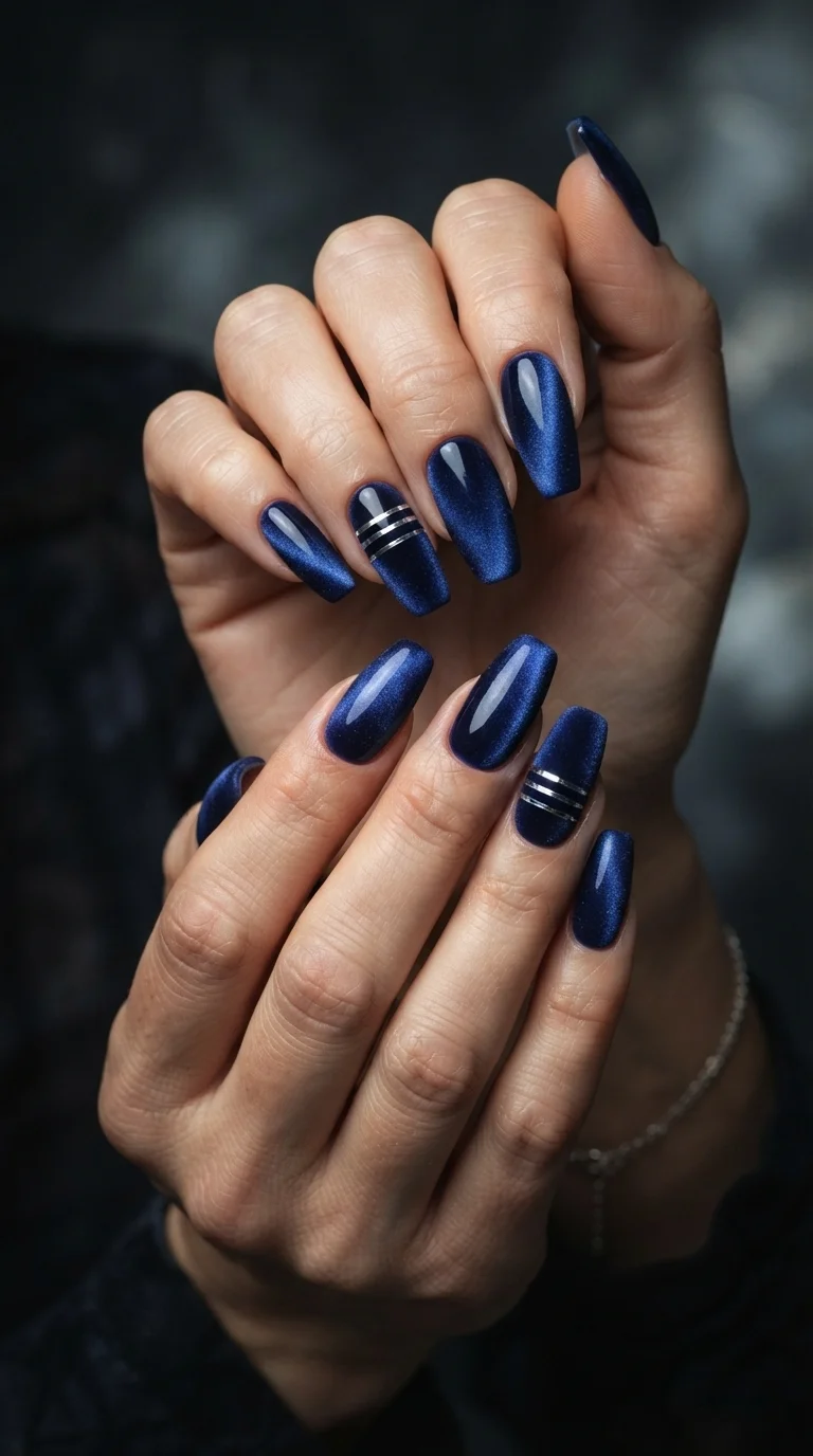 Blueberry Velvet Striped Nails