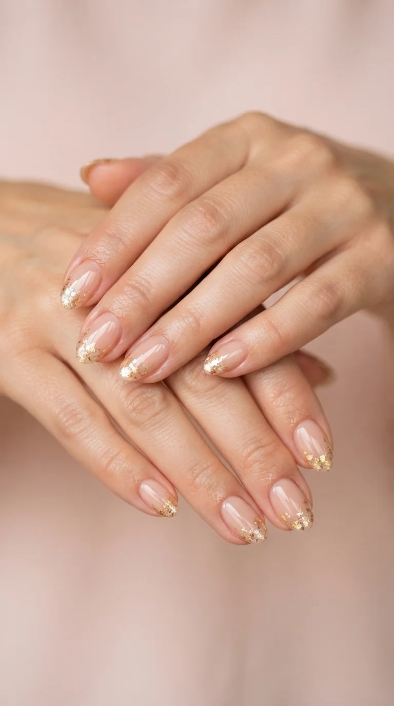 Blush Nails With Gold Foil