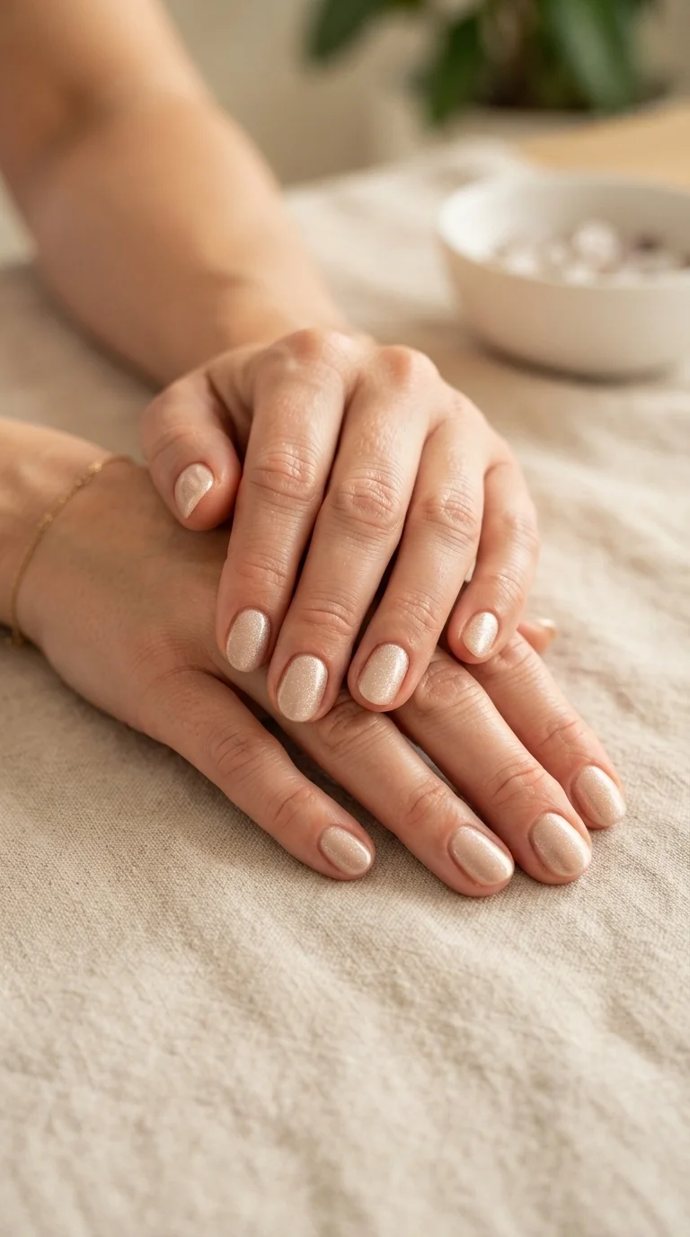 Champagne Shimmer Round Nails