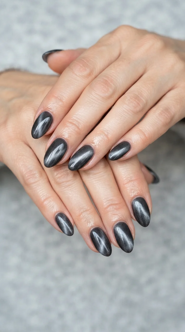 Charcoal Grey Cat Eye Nails