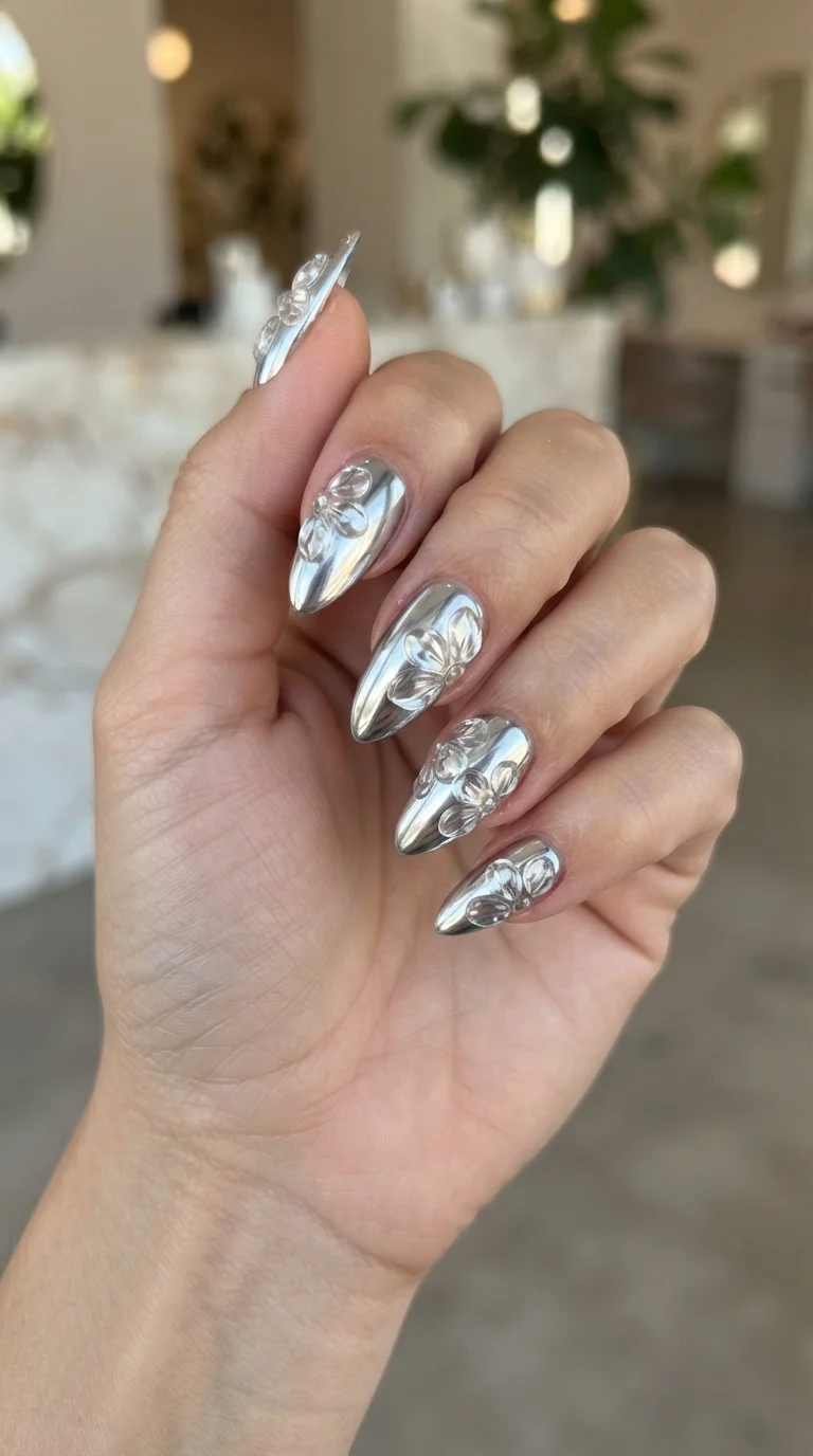 Chrome Base With Clear Blooms