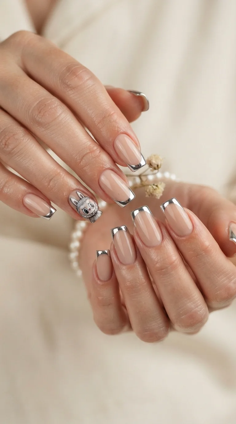 Chrome French Tips With Miniature Faces