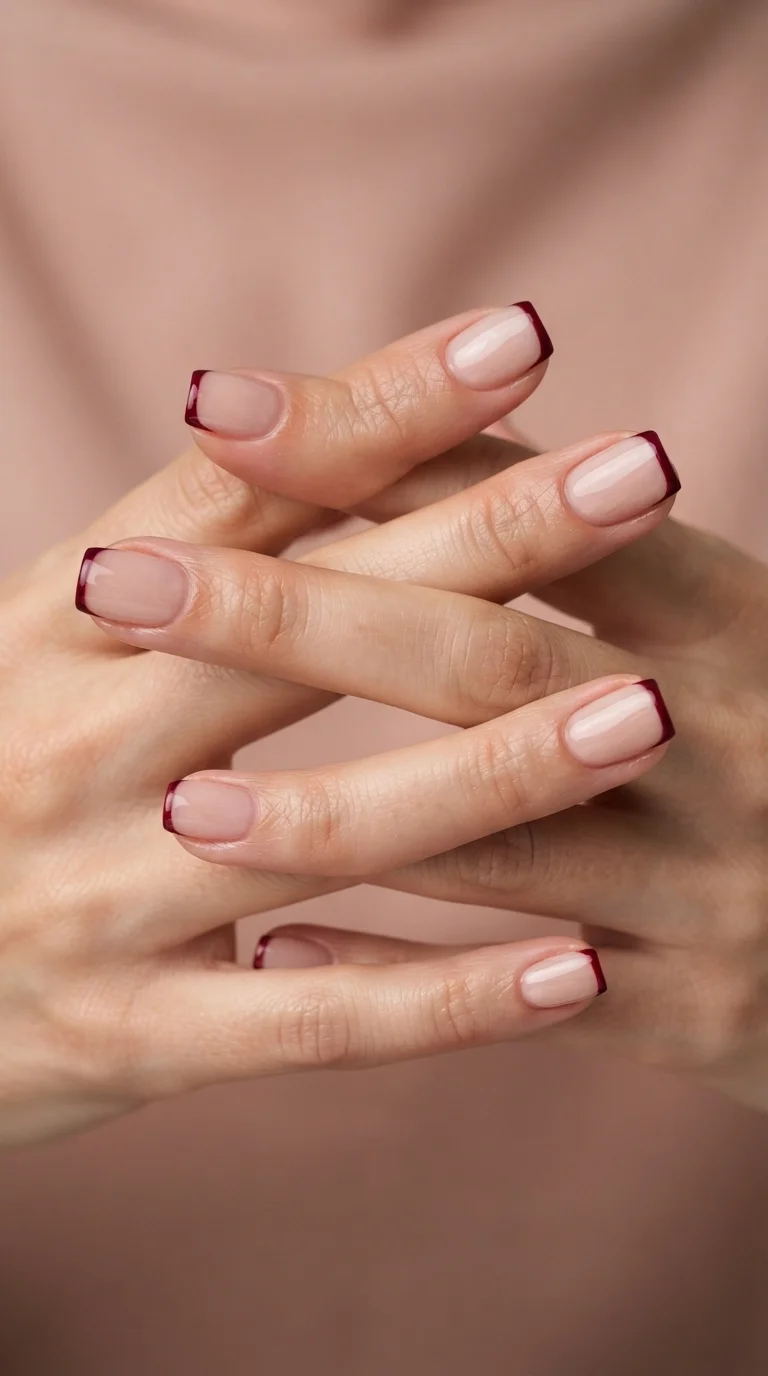 Classic Burgundy Square French Tips