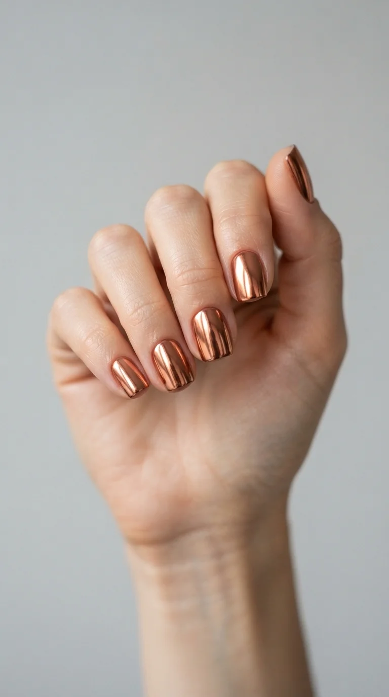 Copper Chrome Square Manicure