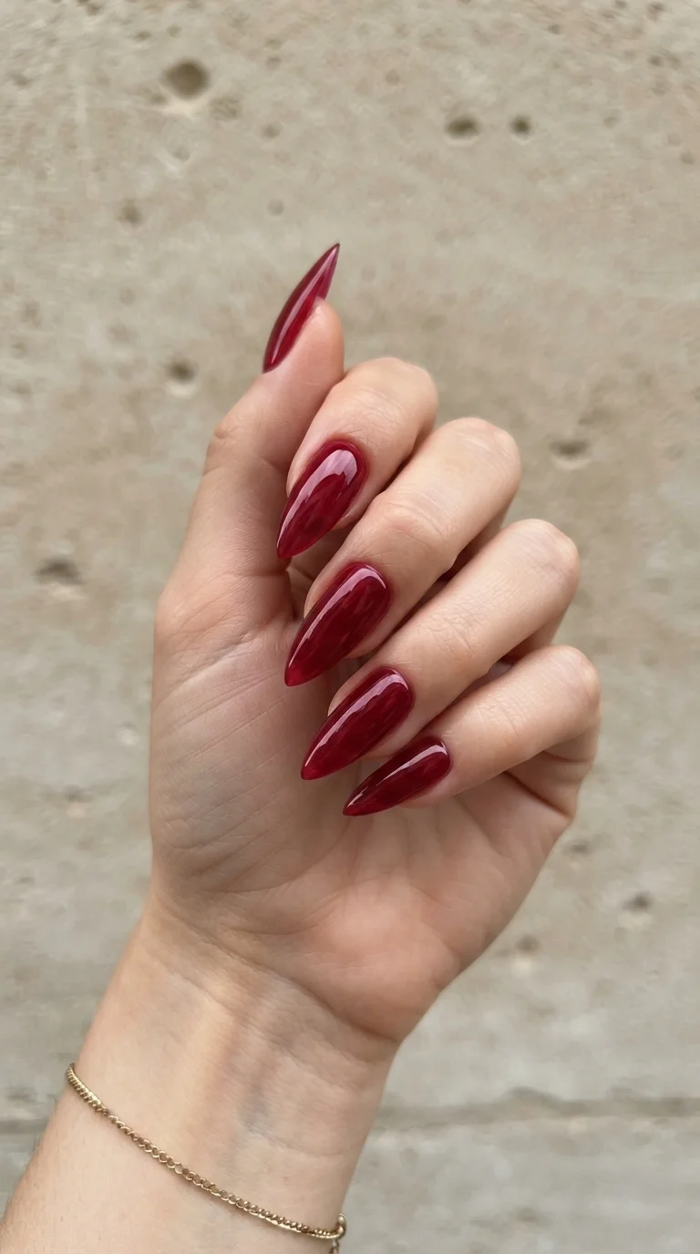Deep Crimson Jelly Stiletto Tips