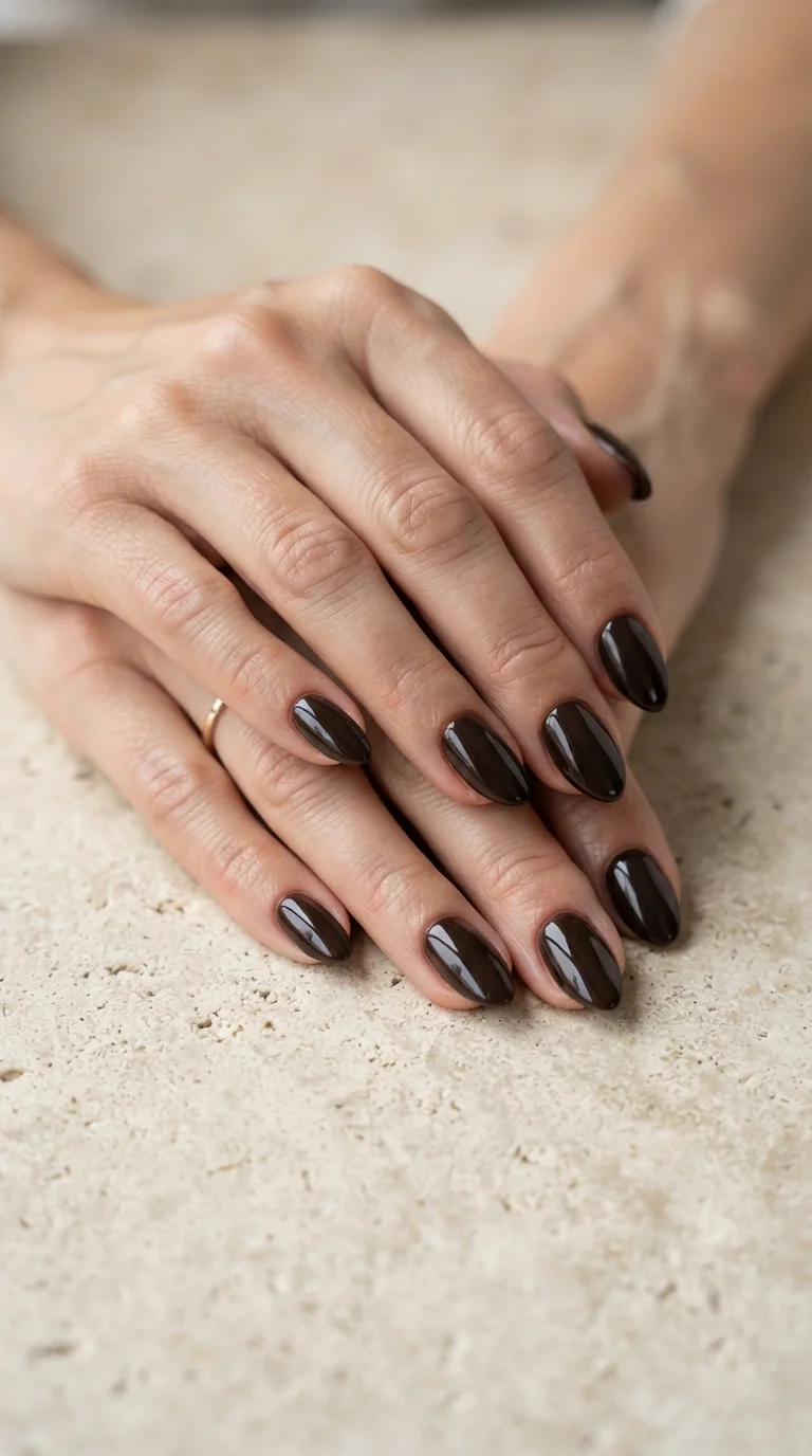 Deep Espresso Glossy Almond Nails