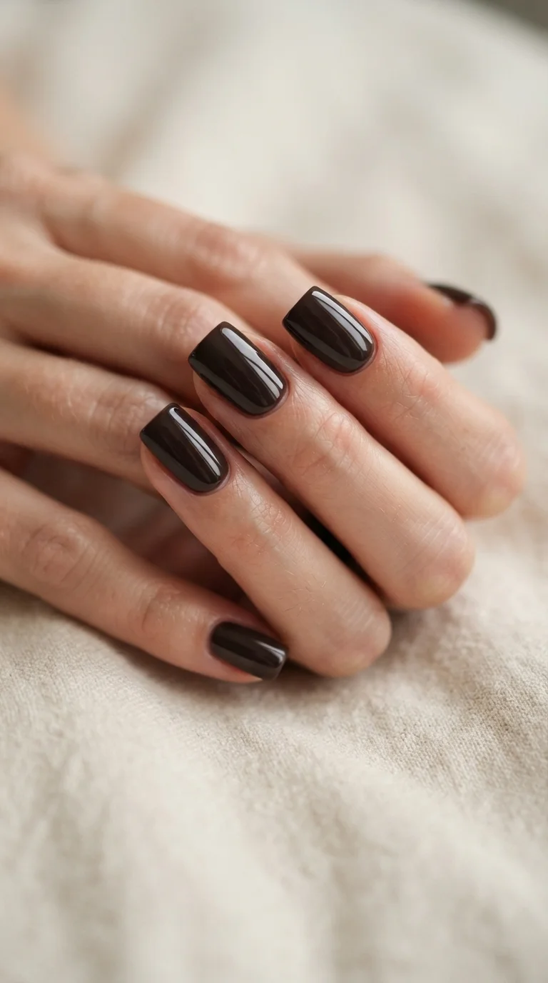 Deep Espresso Glossy Square Nails