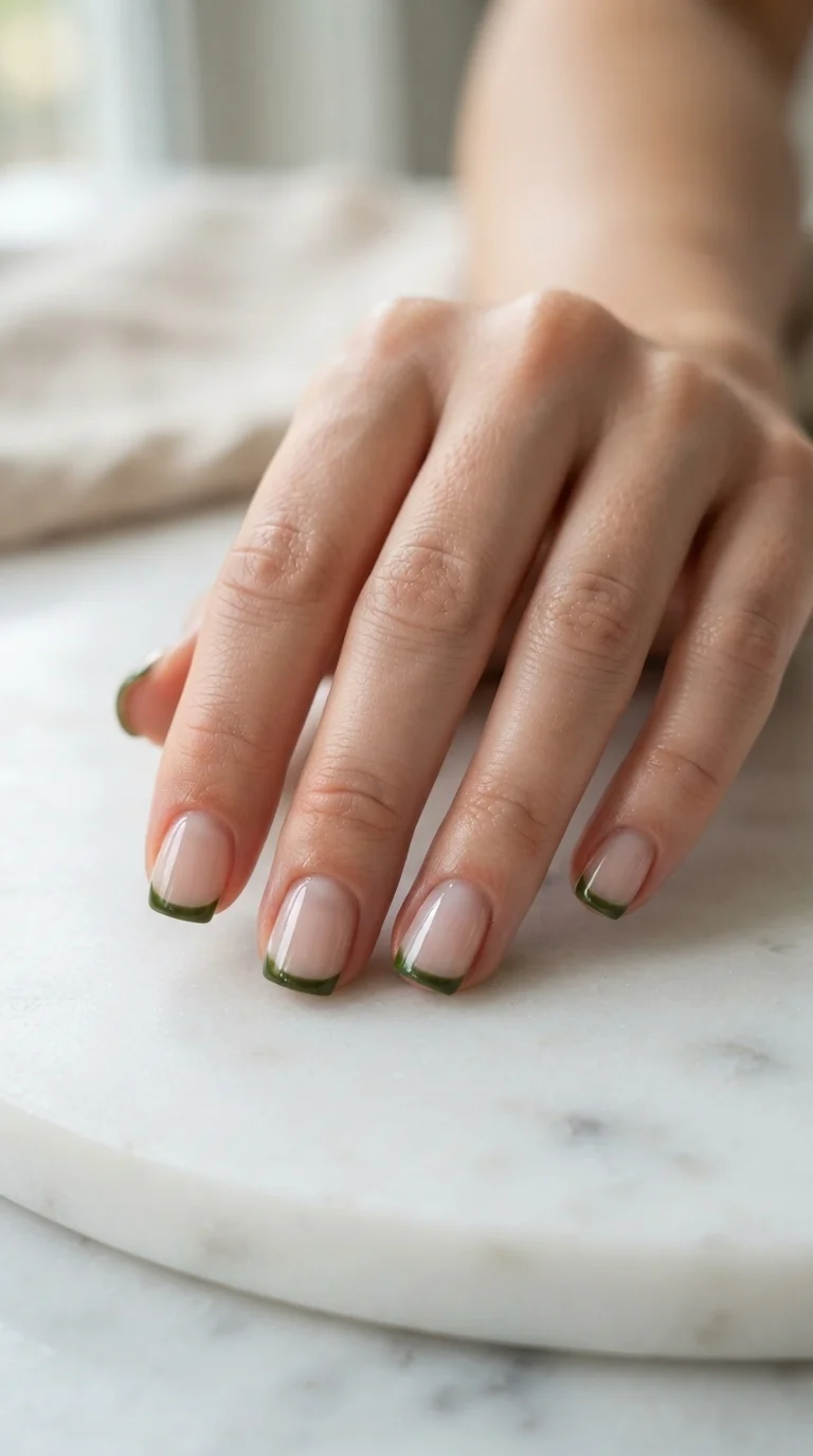Deep Olive Micro French Tips