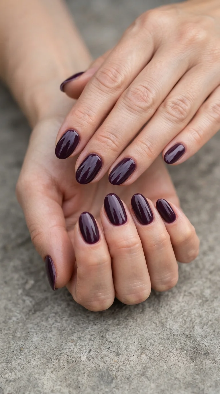 Deep Plum Glossy Oval Nails
