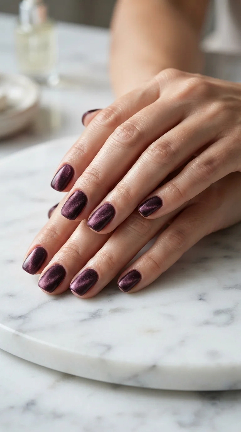 Deep Plum Velvet Texture Nails