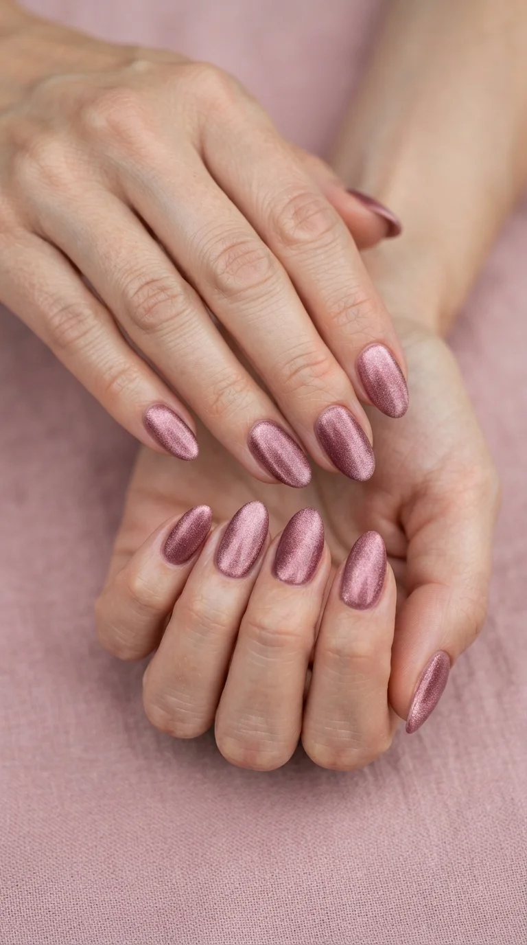Dusty Rose Velvet Almond Nails