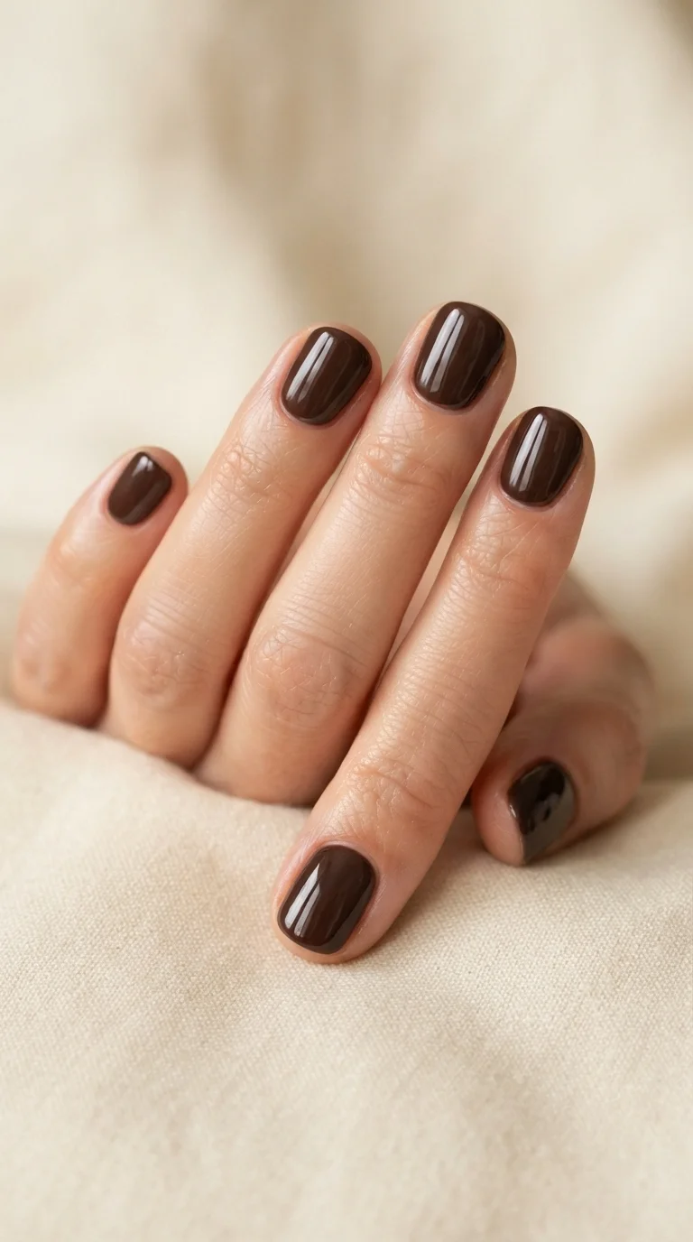 Espresso Brown Short Round Nails