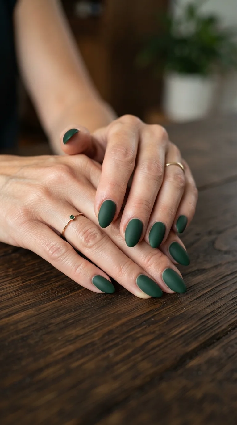 Forest Green Matte Almond Nails