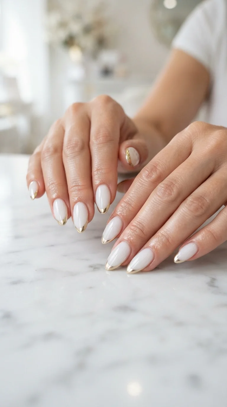 Gold Chrome Edge Almond Nails