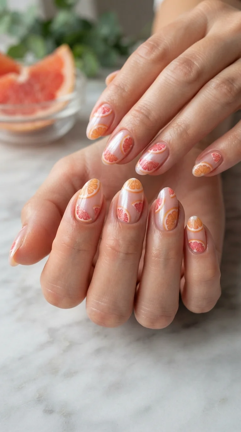 Grapefruit Chrome Almond Nails