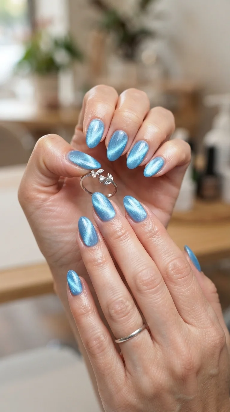 Icy Blue Cat Eye Nails