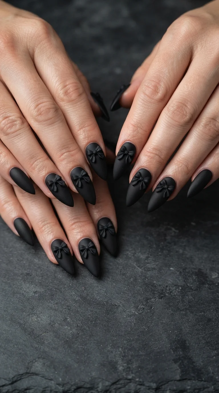 Matte Black Bow Stilettos