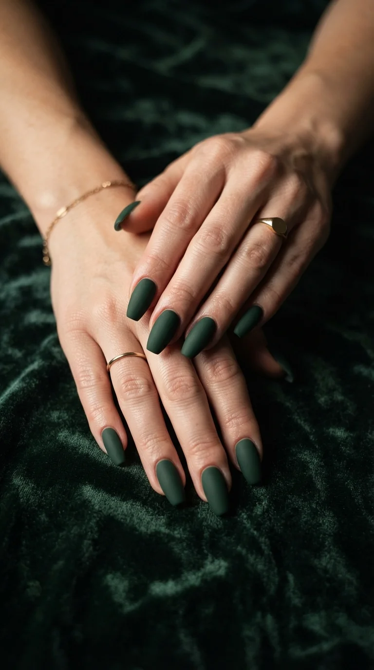 Matte Forest Green Coffin Nails