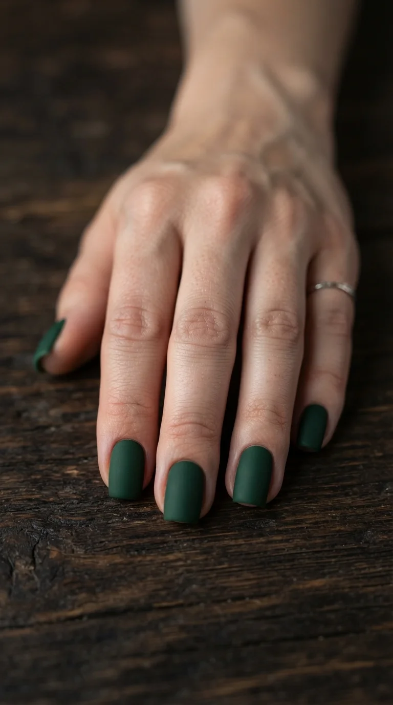 Matte Forest Green Square Nails