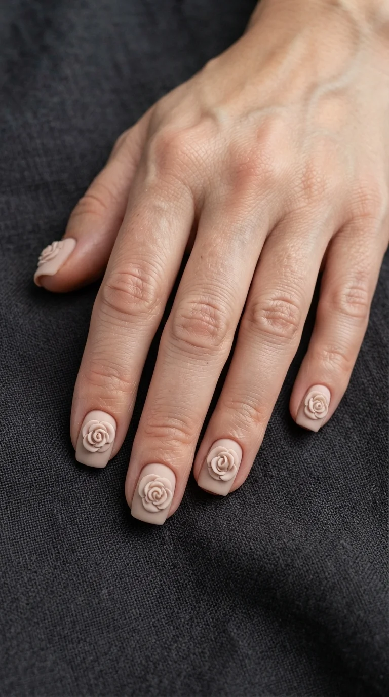 Matte Nude With Textured Roses