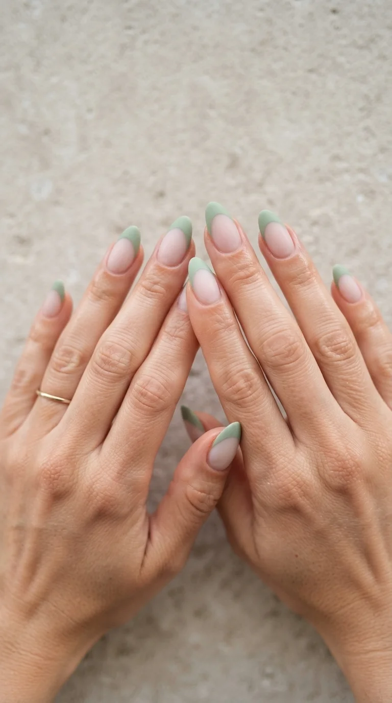 Matte Sage Green Almond Tips