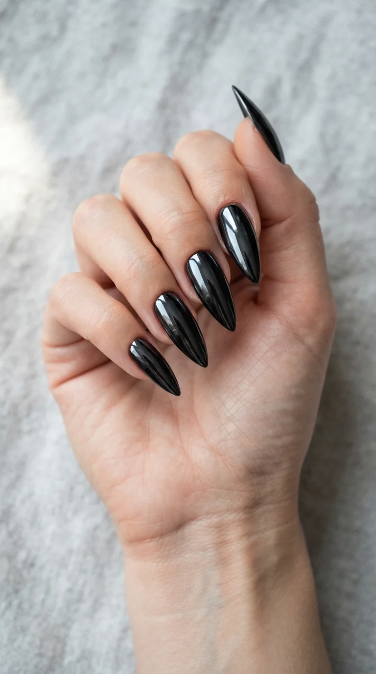Midnight Obsidian Stiletto Nails