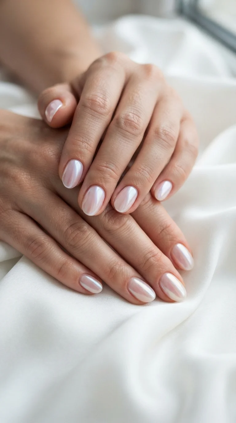 Milky Pink Chrome Almond Nails