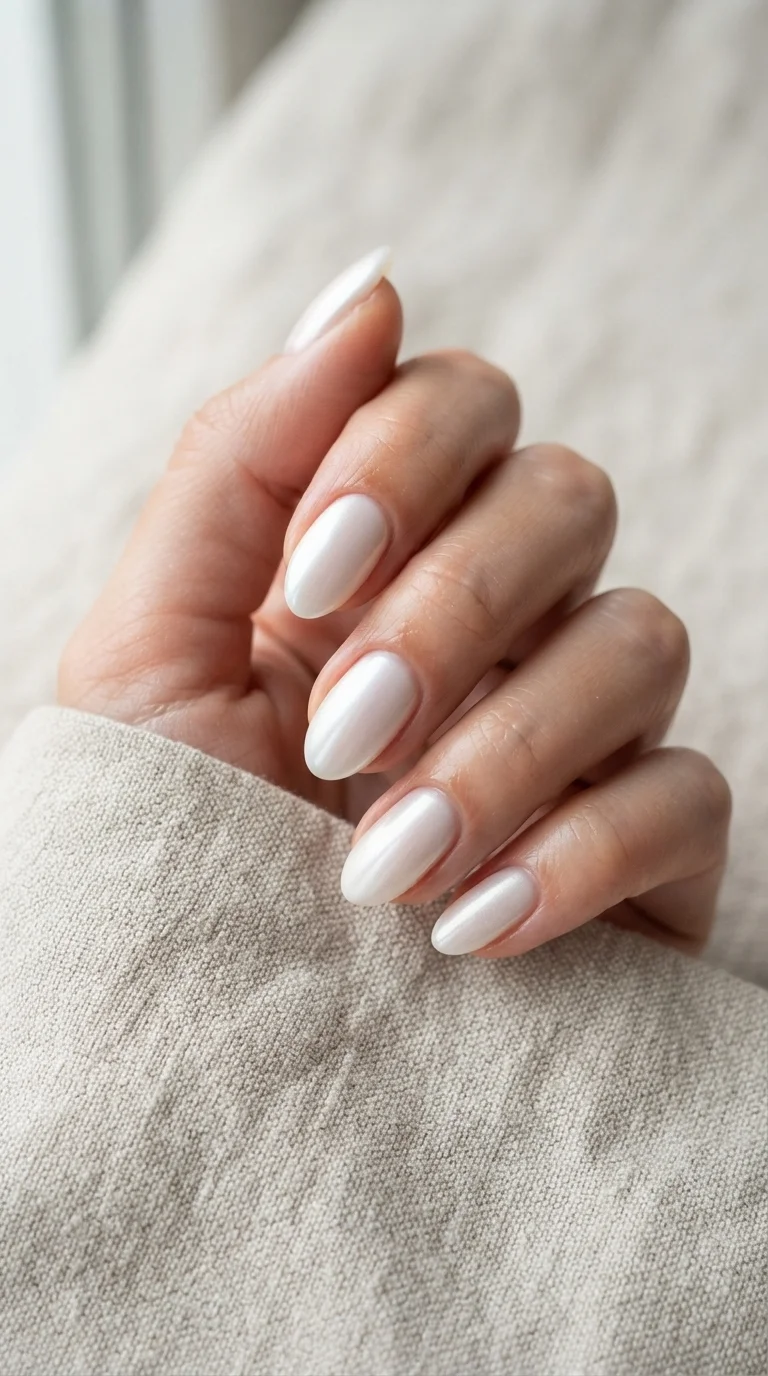 Milky White Chrome Almond Nails