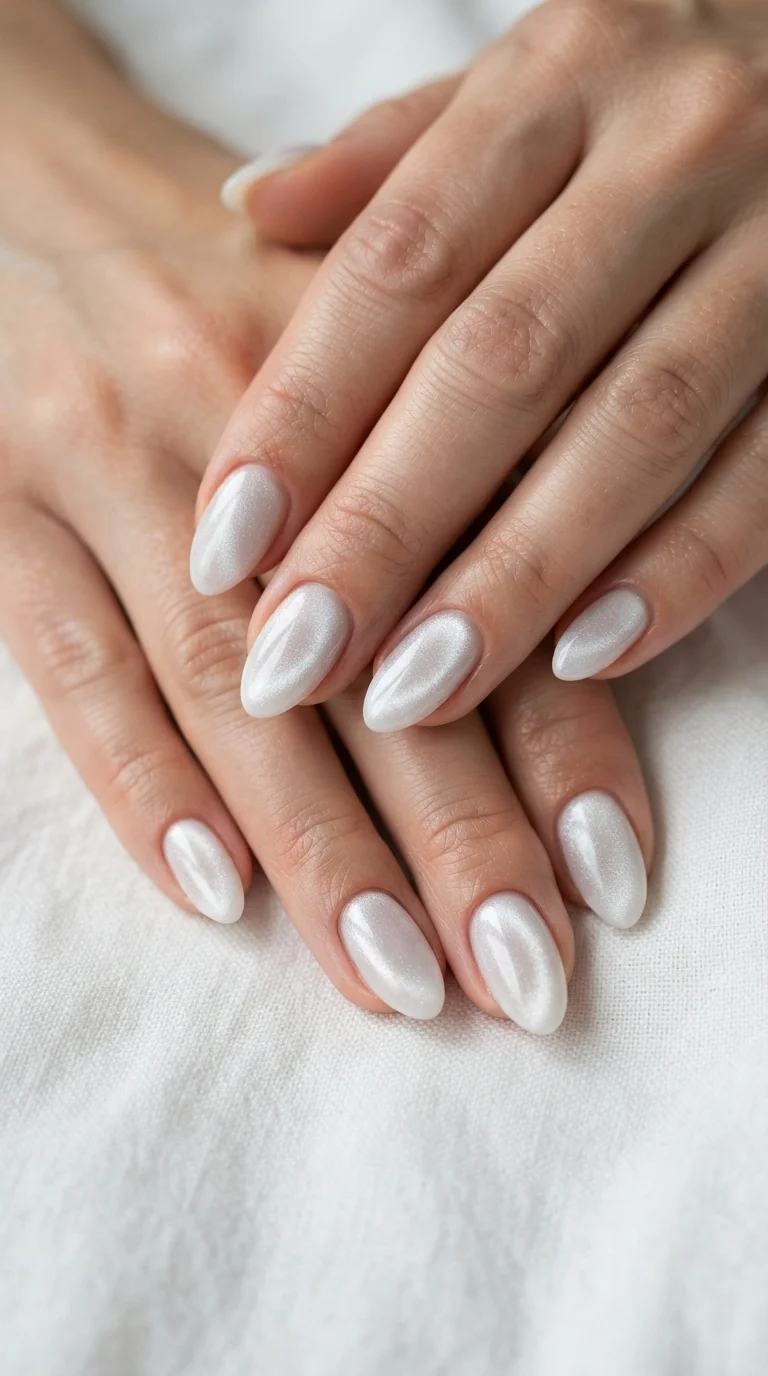 Milky White Velvet Almond Nails