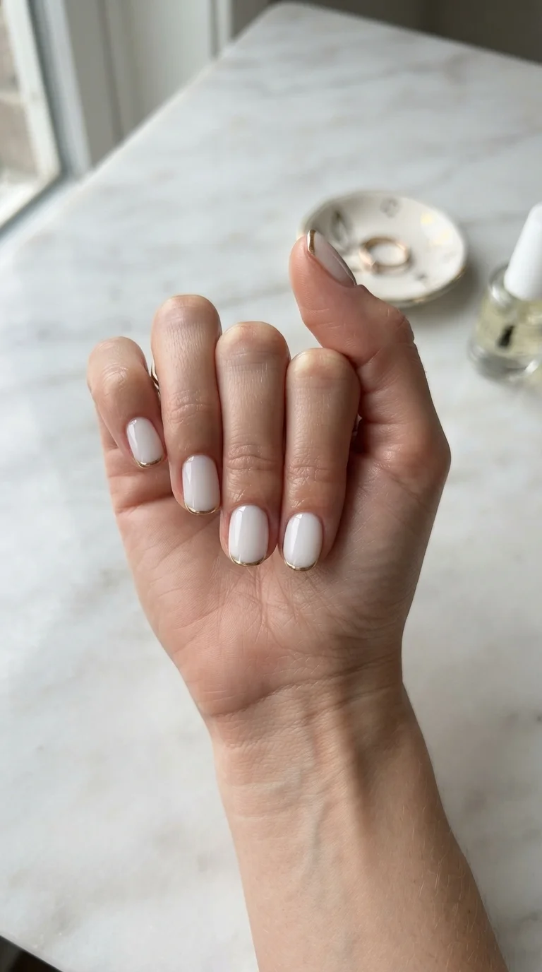 Milky White With Gold Chrome Tips