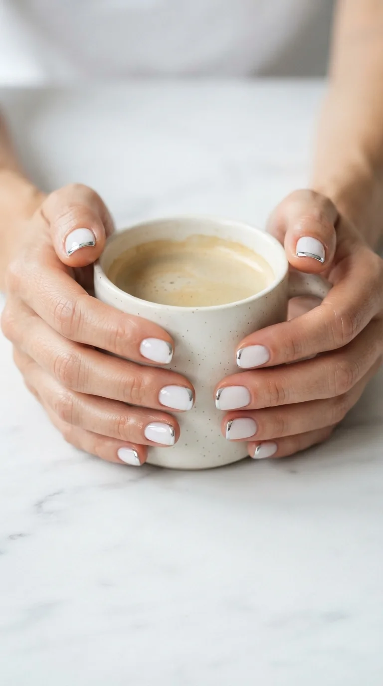 Milky White With Silver Chrome Tips