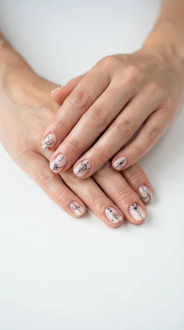 Minimalist Black Line Art Nails