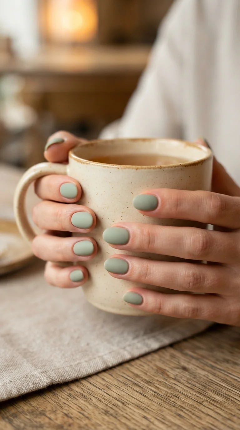 Muted Sage Green Winter Nails