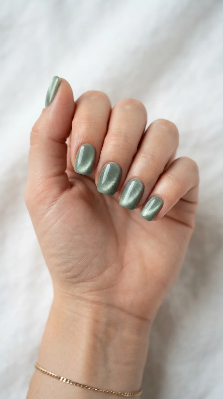 Muted Sage Velvet Texture Nails