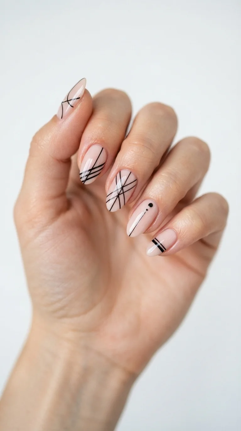 Negative Space Graphic Almond Nails