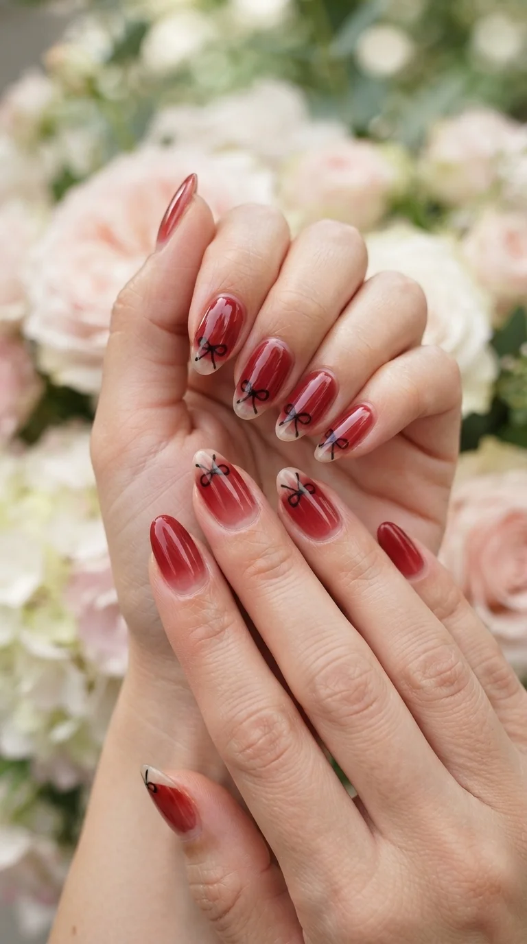 Oxblood Jelly Ribbon Nails
