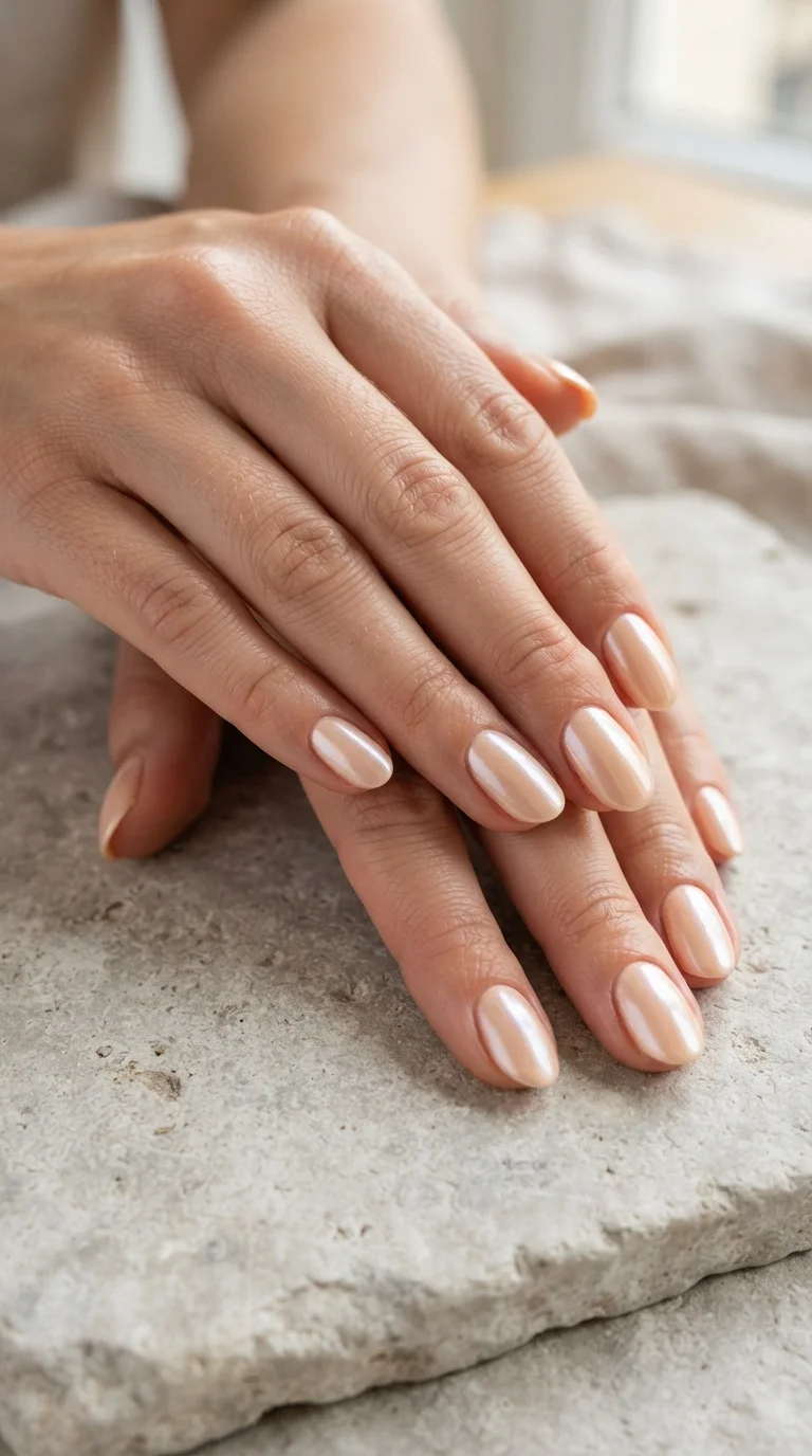 Peach Chrome Oval Nails